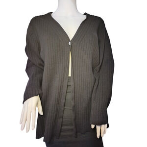 August Max Woman Cardigan Sweater Rib Knit Long Sleeve Black Womens Size 2X